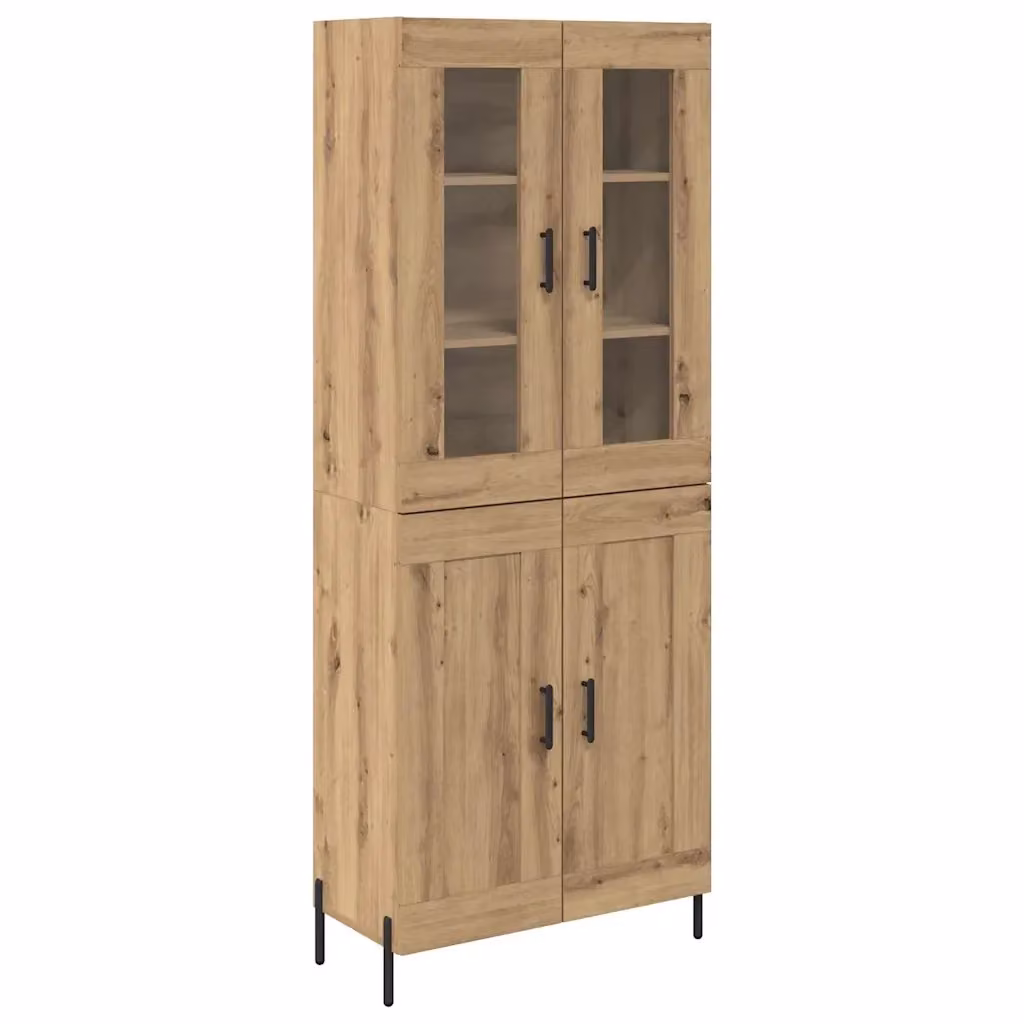 Credenza moderna in legno rovere marrone vidaXL con ante in vetro e ripiani interni, L/P/H: 69,5 x 34 x 180 cm – 2
