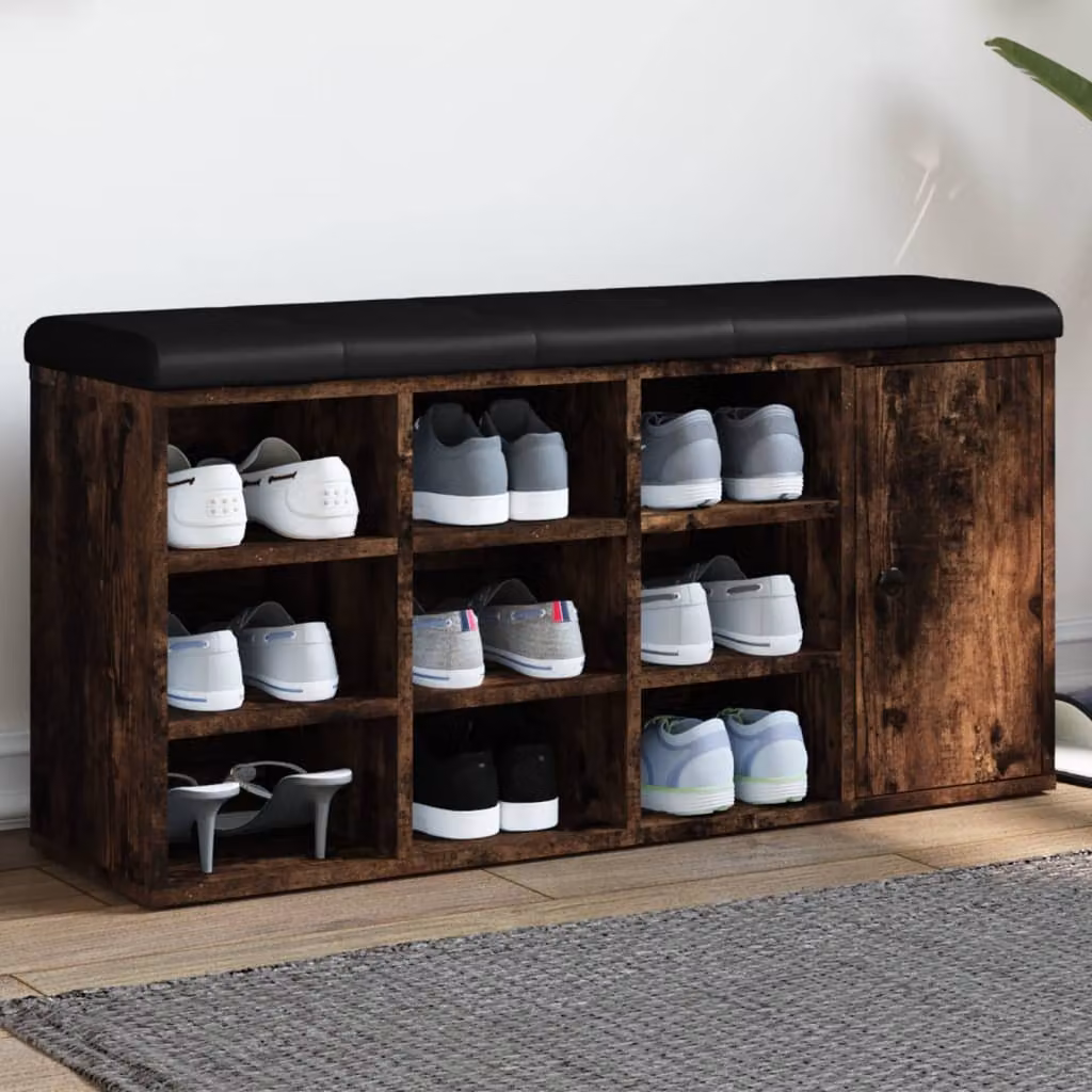 Panca porta scarpe vidaXL in legno Rovere Fumo, design moderno per ingresso e soggiorno, L 102 cm x P 32 cm x H 50 cm