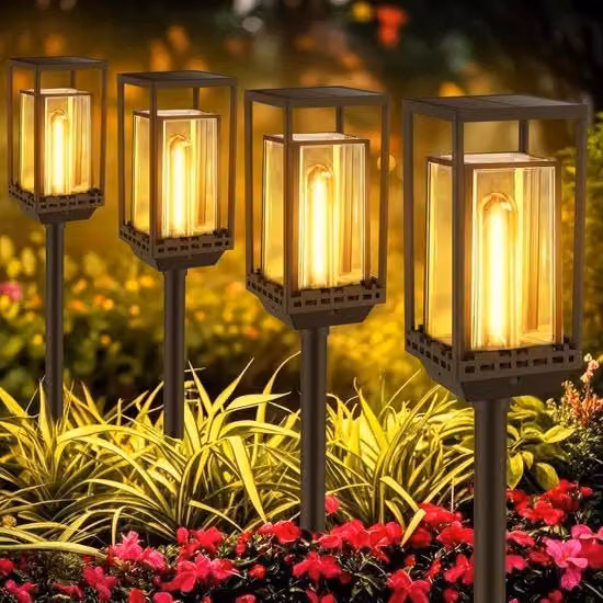 Set di 4 Luci LED Solari da Esterno con Luce Bianco Caldo, Illuminazione Decorativa Impermeabile IP65 per Giardino e Sentieri, Colore Nero