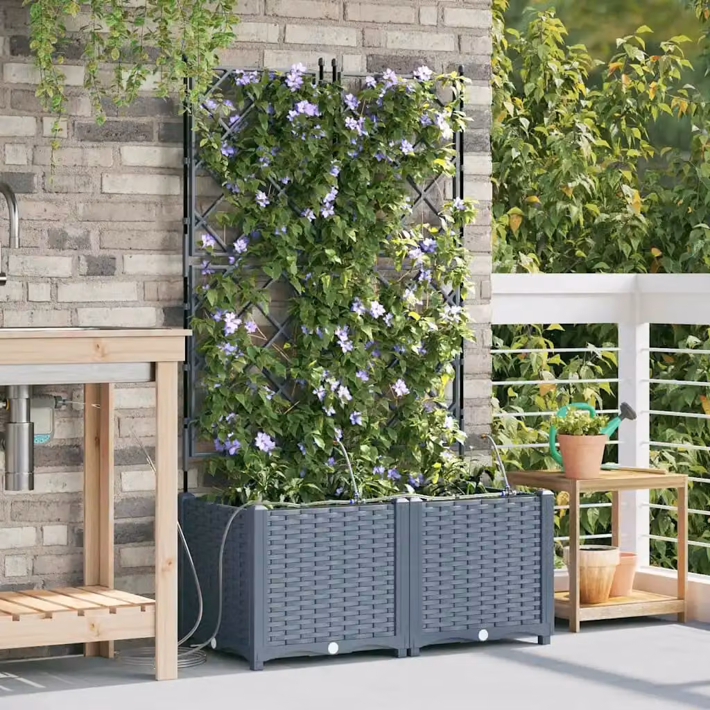 Set di 2 vasi da giardino vidaXL in plastica, colore grigio, L 80 cm x P 40 cm x H 142 cm