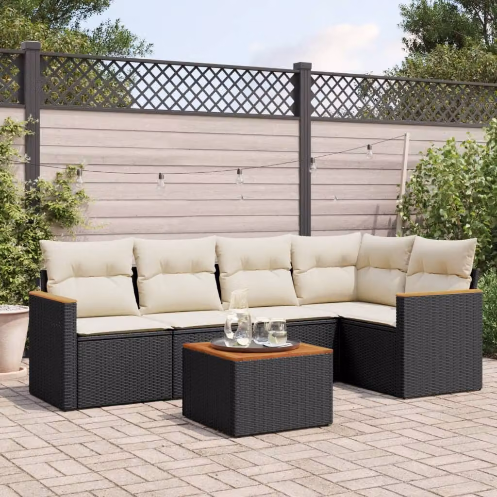 Set Divano da Giardino vidaXL 6 pz in Polyrattan Nero con Cuscini e Tavolino da Caffè – 1
