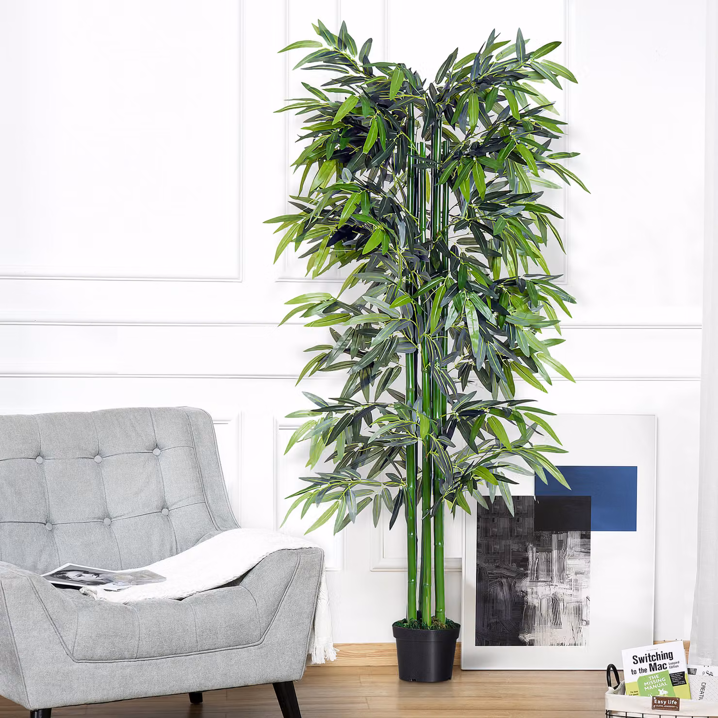 Albero di Bambù Artificiale Outsunny Verde con Vaso Nero per Interni ed Esterni, Altezza: 180 cm – 2