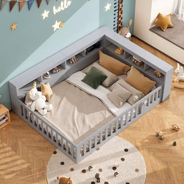 Letto giorno 140x200cm - Xylo - grigio, USB, ripiano, doghe, EN747
