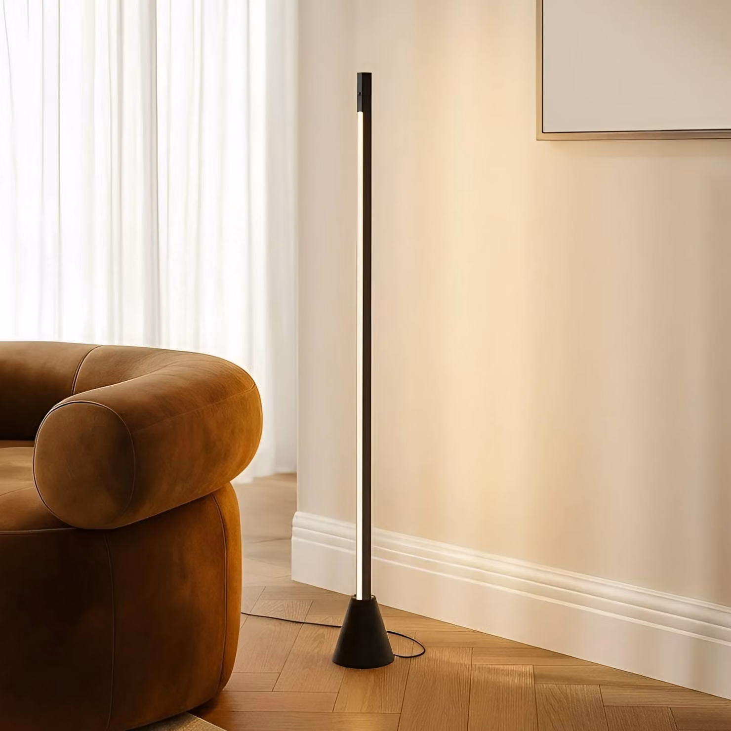 Lampada da terra a LED Linija Lucande, dimmerabile, Nero, Soggiorno / Sala da pranzo, Alluminio, Moderno, Lampada LED da terra