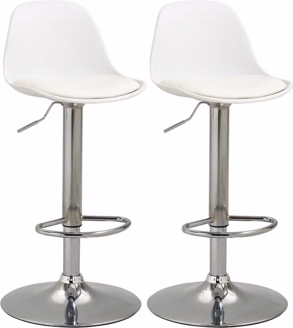 Set di 2 sgabelli da cucina HOMCOM girevoli a 360 gradi con schienale in similpelle e poggiapiedi, altezza regolabile, colore bianco