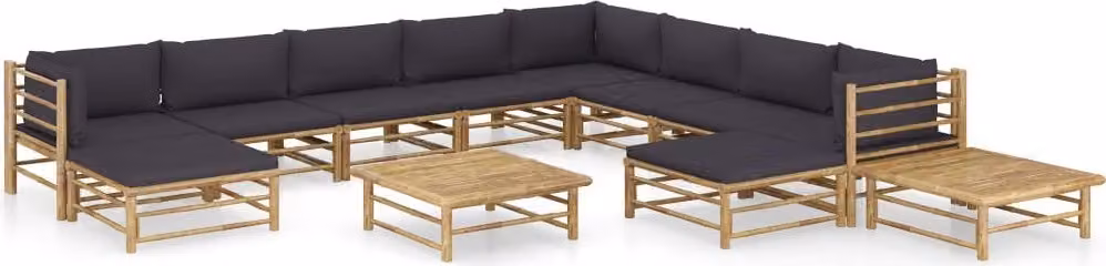 Maison Exclusive - Set da giardino da 12 pezzi con cuscini in bambù grigio scuro