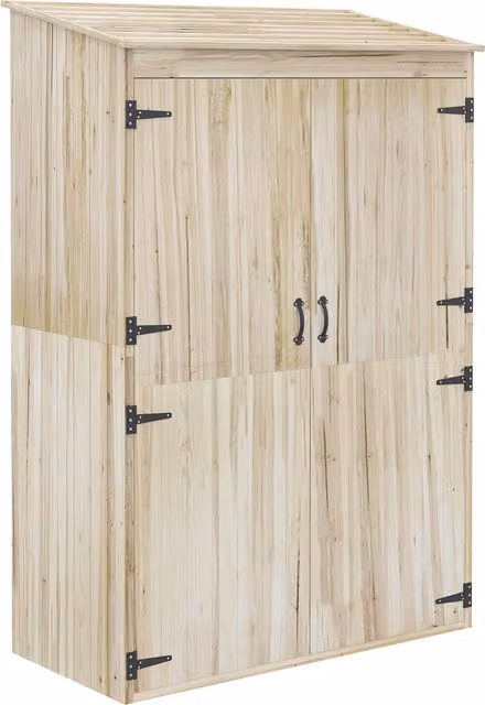 Outsunny Casetta da Giardino in Legno di Abete con Doppia Porta e Ripiani, L/P/H: 120 x 40 x 183 cm, Marrone/Sabbia