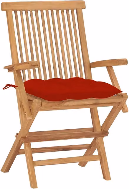 Sedie da Giardino 2 pz | Sedie da Esterno con Cuscini Rossi Legno Massello di Teak