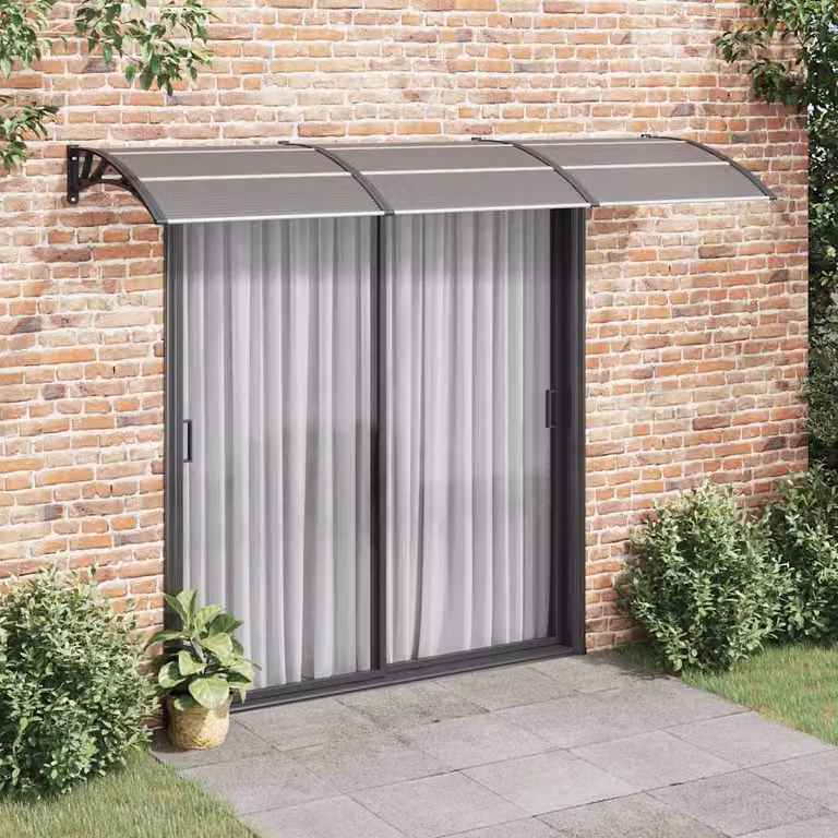 Tettoia per porta vidaXL in policarbonato e alluminio, colore nero, L 300 cm x P 100 cm
