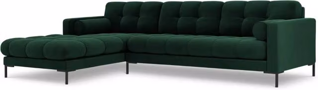 Divano angolare sinistro Bali di Cosmopolitan Design in velluto verde bottiglia, 5 posti, L 293 cm x P 185 cm x H 75 cm