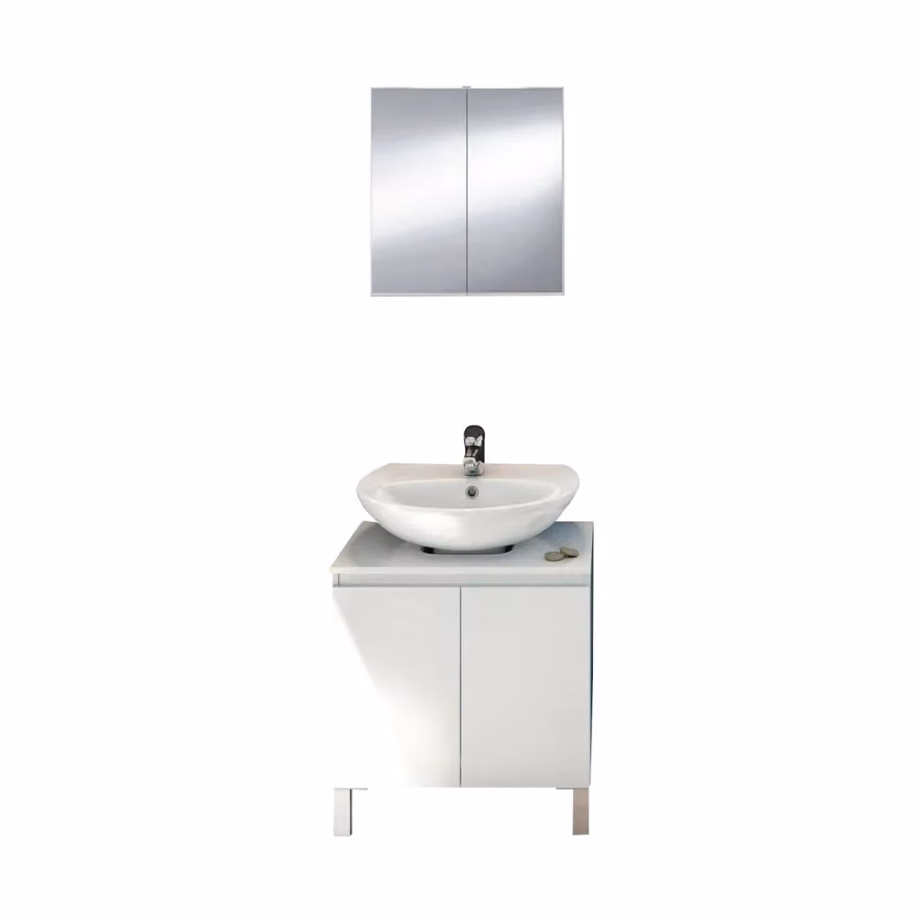 Set Mobili Bagno DMORA Vobbia Bianco Lucido con Mobile Lavabo e Armadietto Specchio L/P/H: 60 x 40 x 63,5 cm – 2