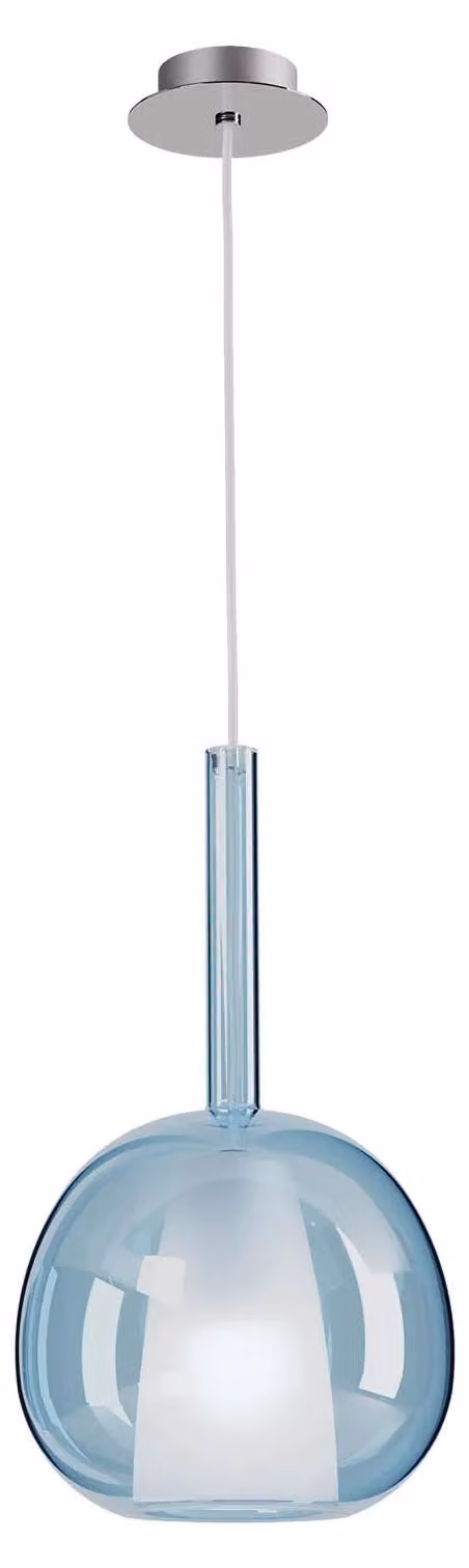 TRESORE SU E27*1, lampada a sospensione rotonda – diametro 20, altezza 285 cm - cromo lucido/Blu, vetro blu