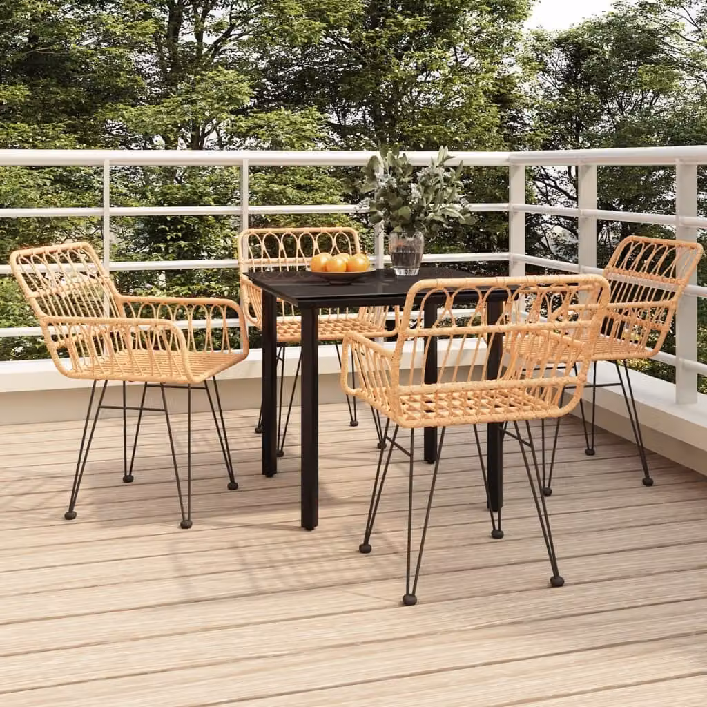 The Living Store Set da pranzo da 5 pz. Set da pranzo da giardino Poly Rattan