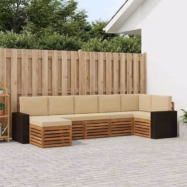Set di divani da esterno 7 pz Naturale e Beige 3384634