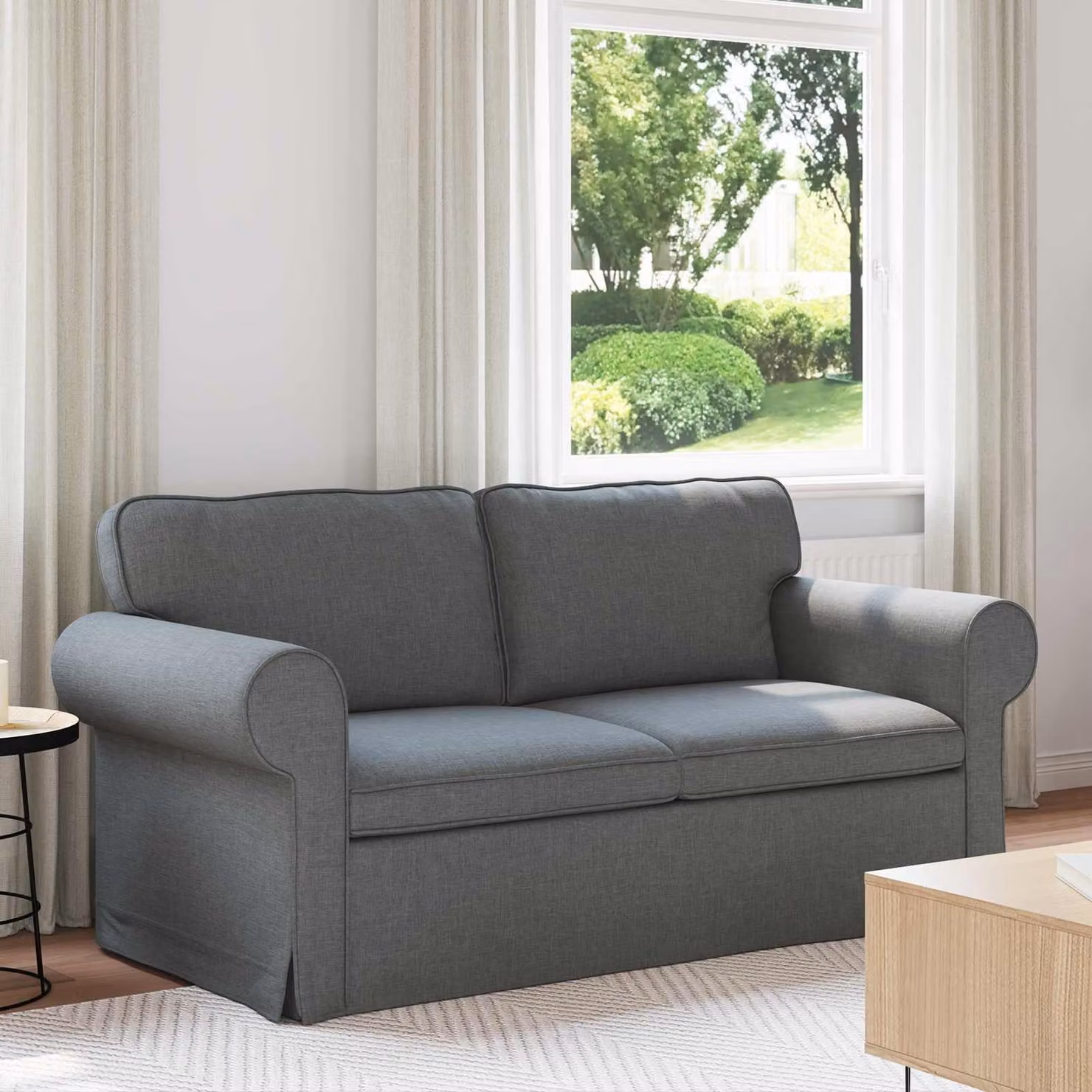 Divano moderno vidaXL in tessuto grigio scuro con struttura in metallo e coperture rimovibili L: 175 cm, P: 82 cm, H: 80 cm – 1