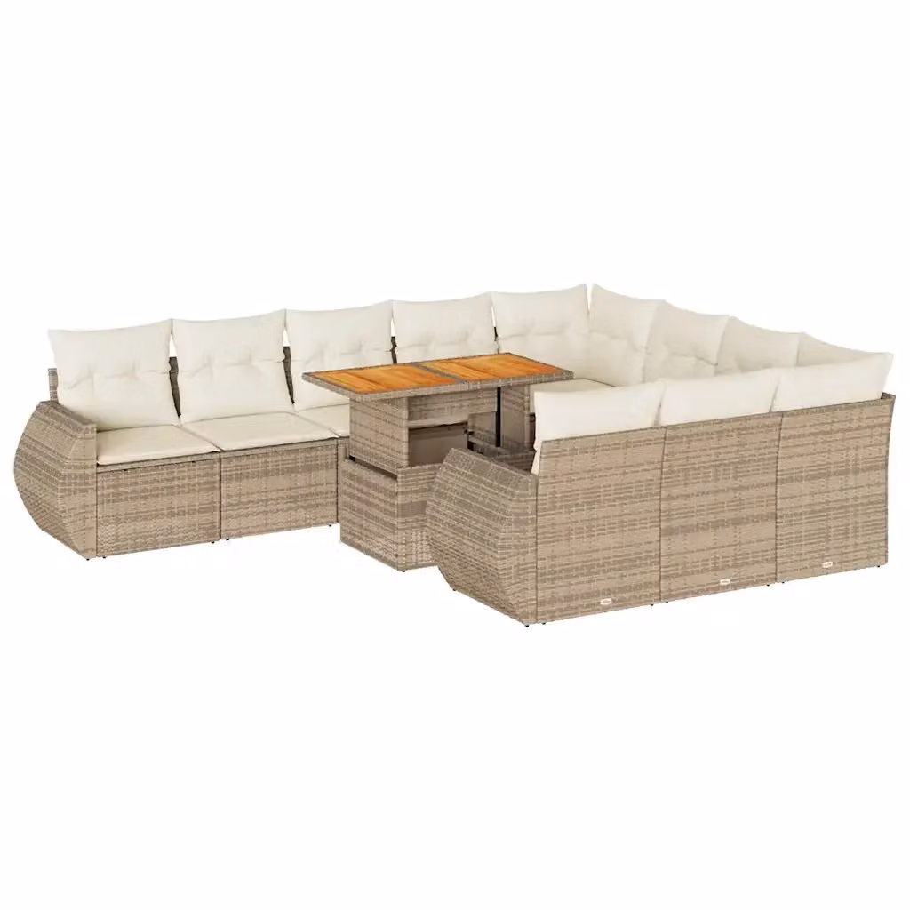 Set di divani da giardino vidaXL composto da 11 pezzi con cuscini beige in rattan e legno di acacia oliato – 2