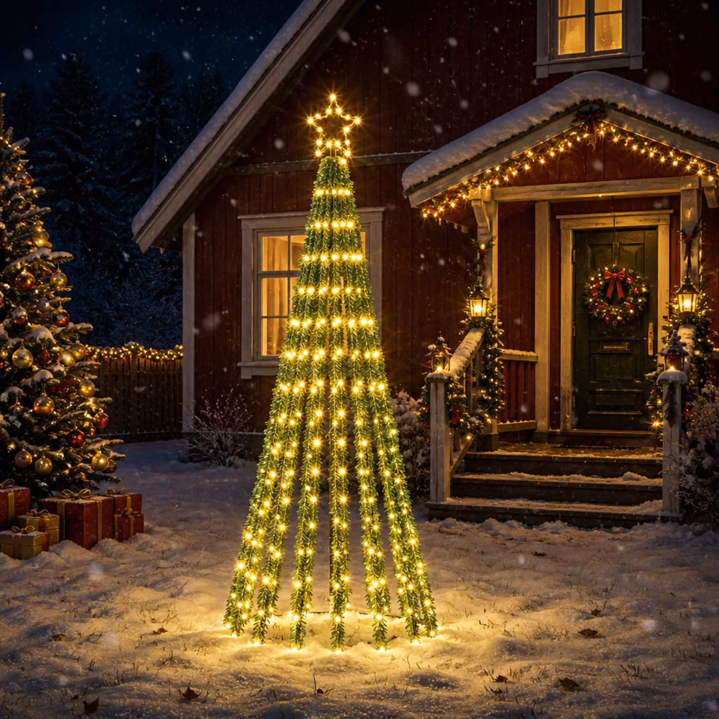 vidaXL Albero di Natale LED 180 cm 255 LED Bianco caldo Acciaio Nero