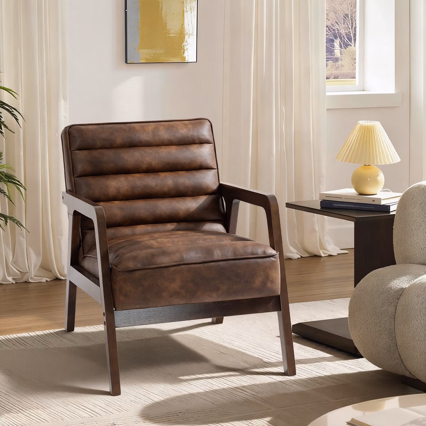 Poltrona da salotto HOMCOM in ecopelle marrone con struttura in legno massiccio e design retro – 2