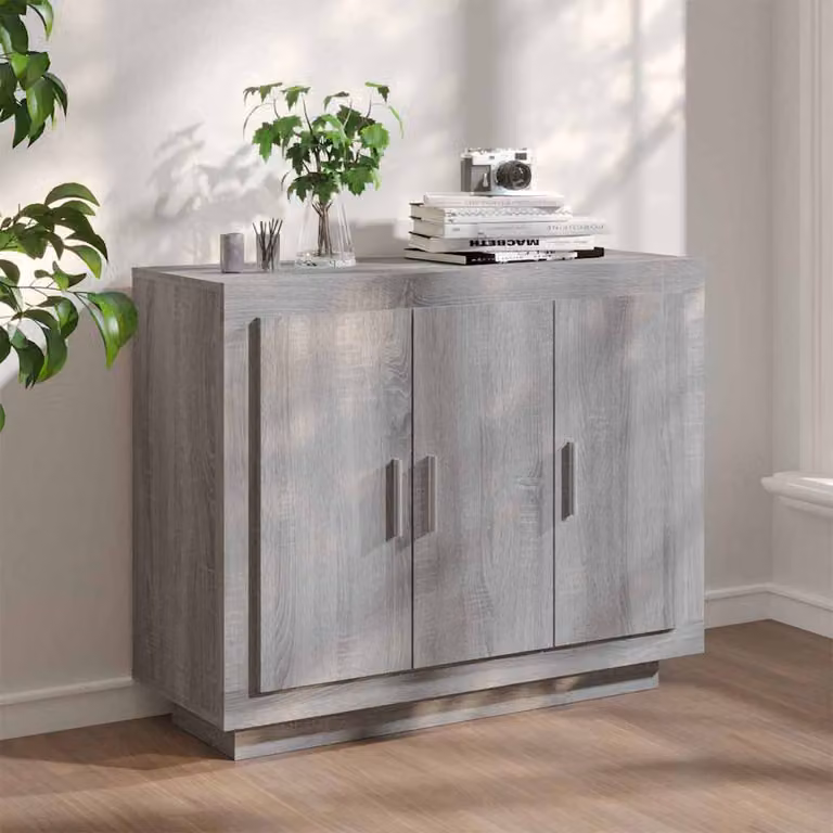 Credenza moderna vidaXL in legno multistrato e MDF, colore Grigio Sonoma, L 92 cm x P 35 cm x H 75 cm