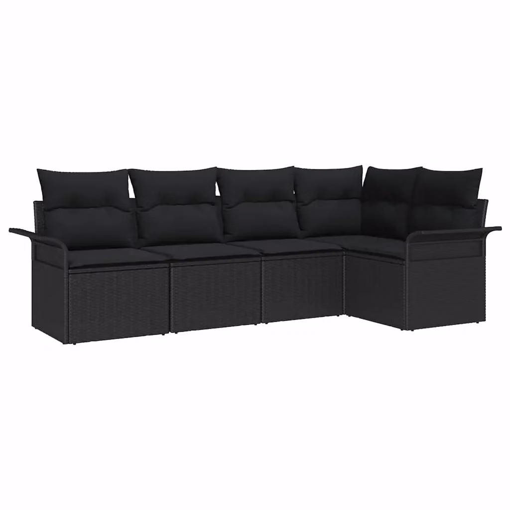 Set Divano da Giardino vidaXL a forma a U in Polyrattan Nero con Cuscini e Tavolino da Caffè – 2