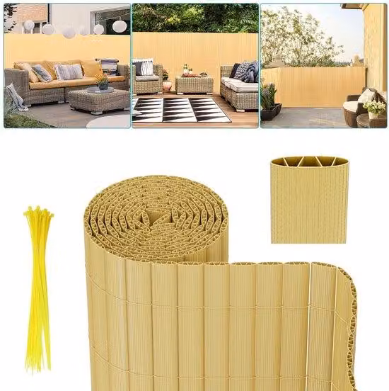 Recinzione da giardino in PVC 1,6x3 m - Tenda frangivento a forma di W - Resistente ai raggi UV e alle intemperie - Per terrazze e giardini - Bambù