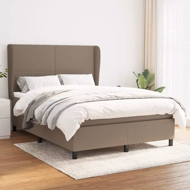 Letto Ibrido vidaXL con Giroletto a Molle e Materasso in Tessuto Beige e Bianco L/P/H: 203 x 147 x 128 cm – 1