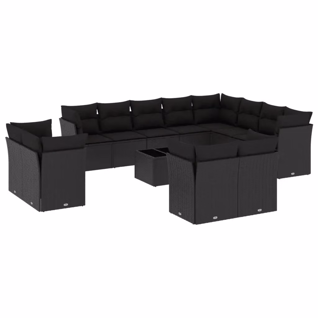 vidaXL Set Divani da Giardino 13pz a Forma a U in Polyrattan Nero con Cuscini e Tavolino da Caffè – 2