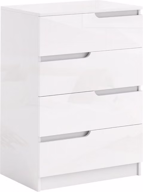 Cassettiera moderna Xylo con 4 cassetti in legno bianco lucido e protezione antiribaltamento L/P/H: 40 x 40 x 85 cm