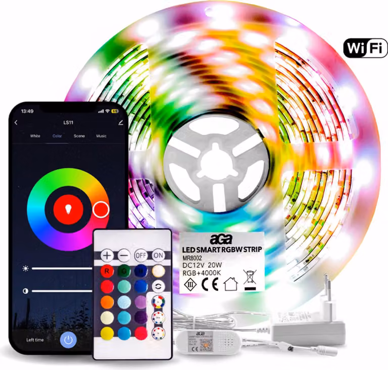Striscia LED RGBW WiFi Aga 5m + telecomando + alimentatore