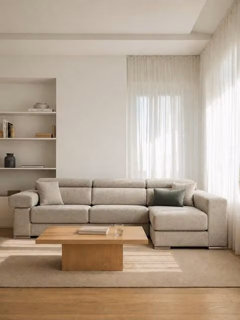 Divano Dolmen Kenay Home con chaise longue destra, 4 posti, reclinabile ed estraibile, colore perla, L: 278 cm