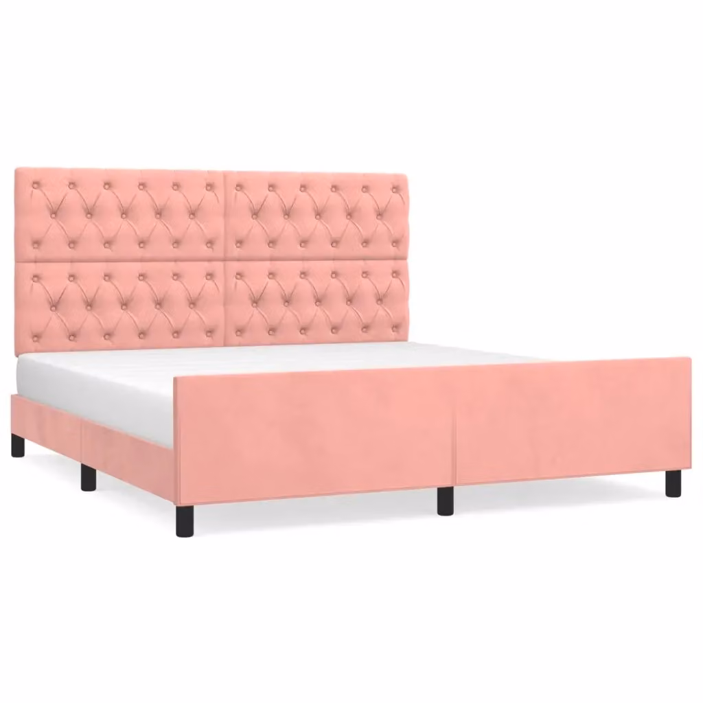 Letto con testiera in velluto rosa vidaXL L/P/H: 160 x 200 x 128 cm – 2