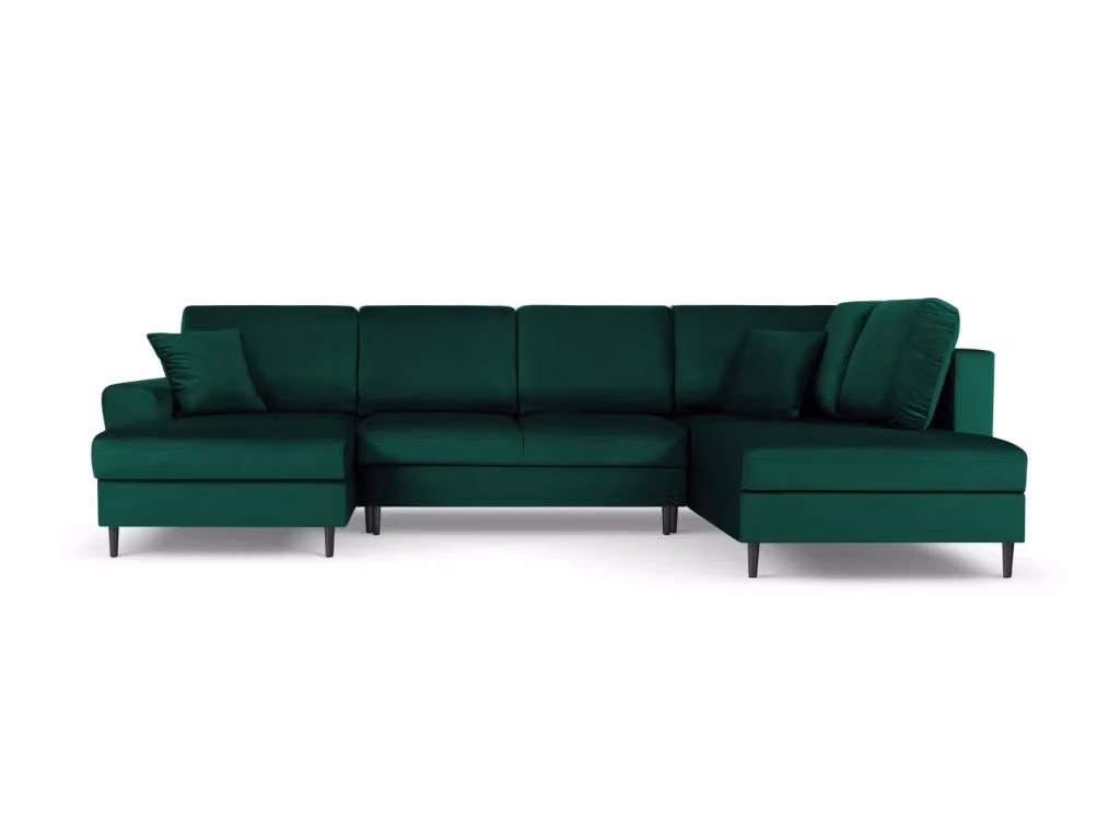 Divano panoramico convertibile Kyoto Cosmopolitan Design con contenitore, 7 posti, velluto verde bottiglia, L 313 x P 194 x H 88 cm – 2