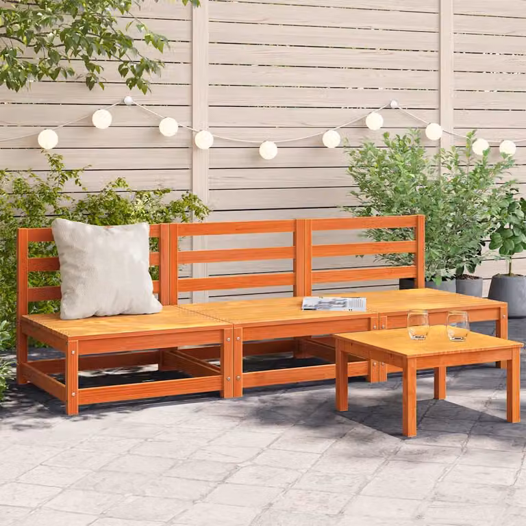 Set di 3 divani da giardino senza braccioli vidaXL in pino color marrone cera, L/P/H: 70 x 70 x 67 cm