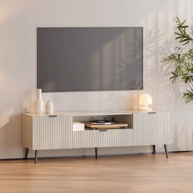 Mobile Porta TV Nand en.casa con Ante Decorative e Finitura Opaca, Colore Beige, L/P/H: 160 x 40 x 51 cm