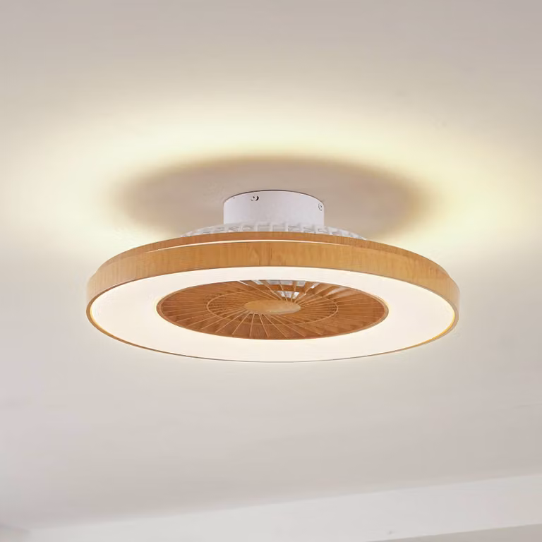 Lindby Ventilatore da soffitto LED Teleo, Ø 58 cm, color legno, CCT Teleo Lindby, dimmerabile, Legno chiaro, Soggiorno / Sala da pranzo, Plastica, Moderno