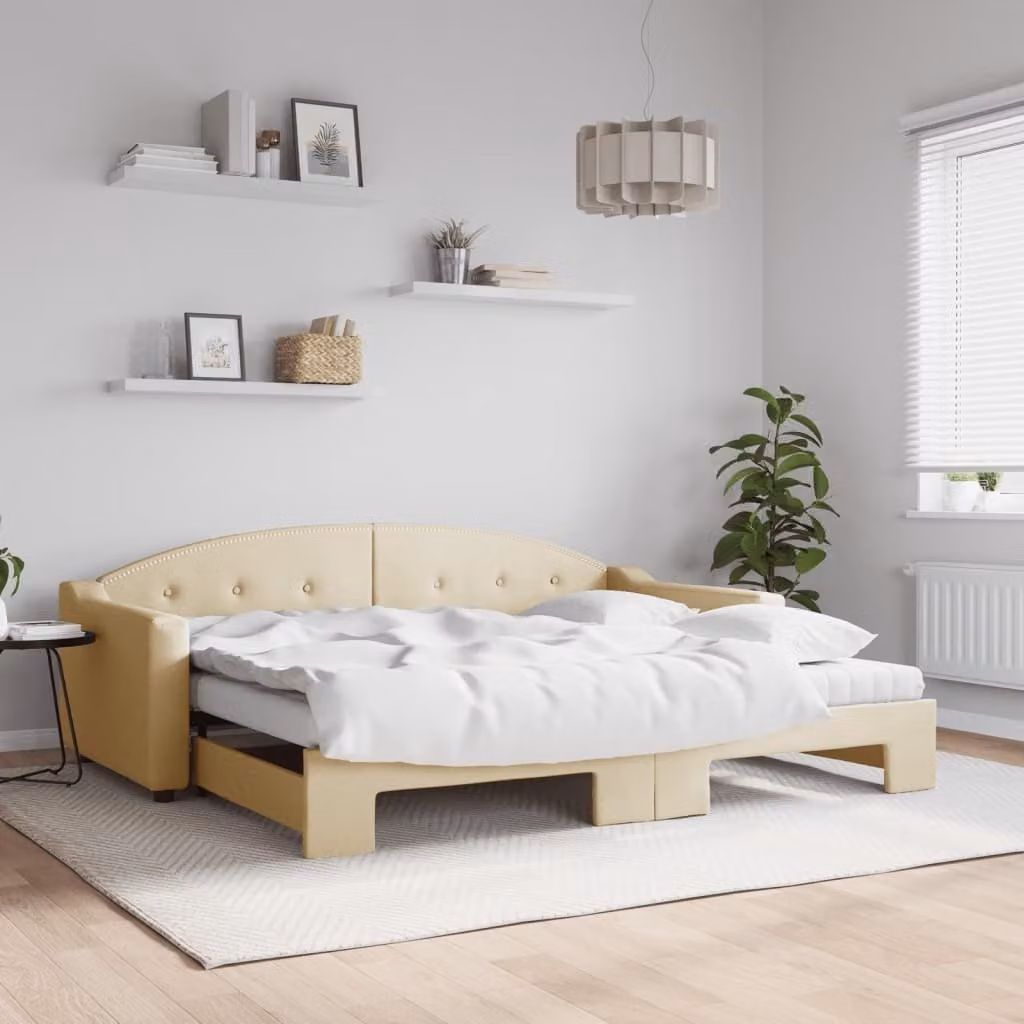 Maison Exclusive - Divano letto estraibile con materassi color crema 90x200 cm in tessuto