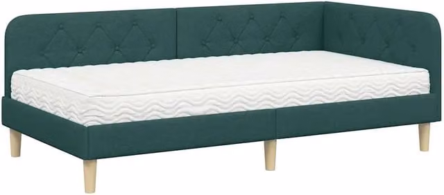 Letto singolo | Letto per adulti | Cornice del letto ad angolo Verde Scuro 90 x 190 cm Tessuto