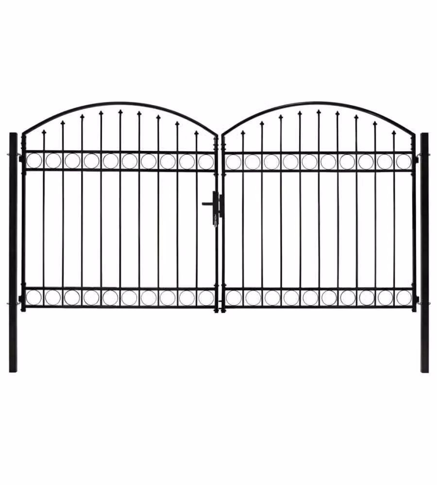 Cancello a Doppia Anta ad Arco in Acciaio 300x175 cm Nero