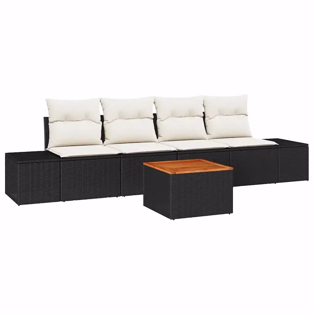 Set Divano da Giardino vidaXL 5 Pezzi Nero con Cuscini e Tavolino in Polyrattan e Acciaio – 2