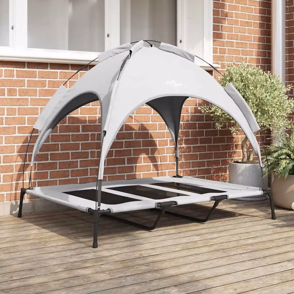 Letto per cani vidaXL in metallo grigio argento con tetto rimovibile L: 122 cm, P: 93 cm, H: 106,5 cm