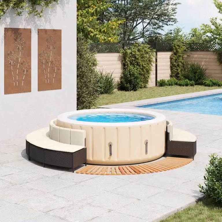 vidaXL Bordo per Spa Nero in Polyrattan e Legno Massello di Acacia