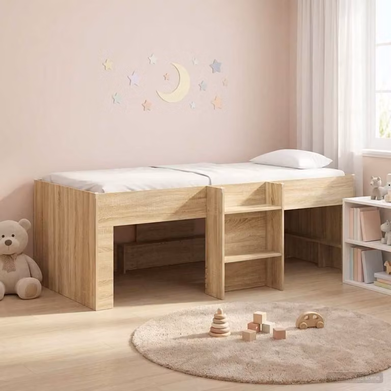 Letto alto per bambini vidaXL in legno color rovere con scomparti laterali L: 193 cm, P: 120 cm, H: 96 cm