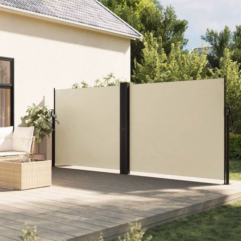 Tenda da Sole Laterale Retrattile vidaXL in Poliestere e Acciaio, Colore Beige, L: 1000 cm, H: 160 cm