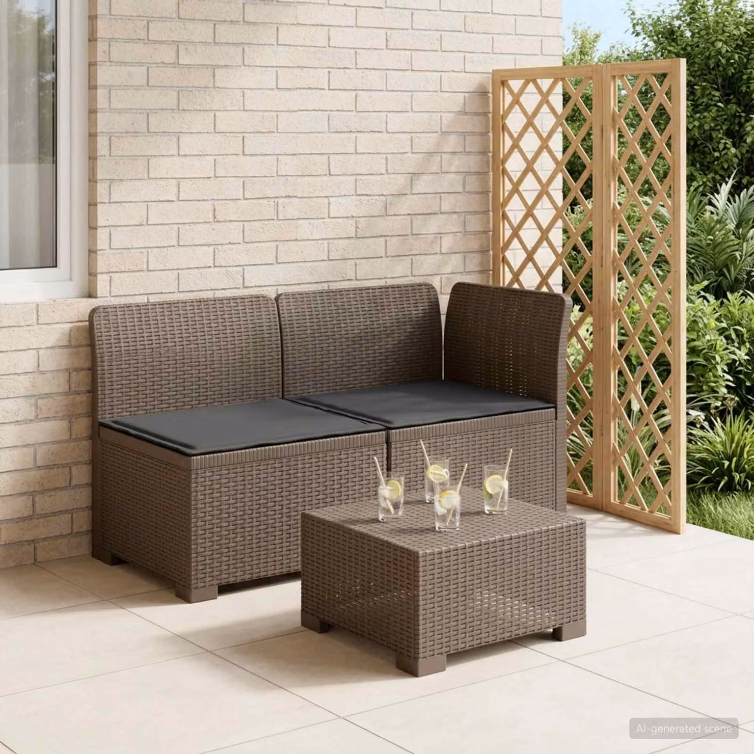 vidaXL Divano da Giardino a 2 Posti con Cuscini in Effetto Rattan e Tessuto Resistente alle Intemperie