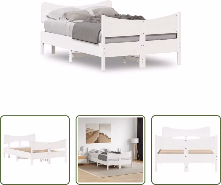 The Living Store Letto in legno massiccio con testiera bianca 120x200 cm in pino
