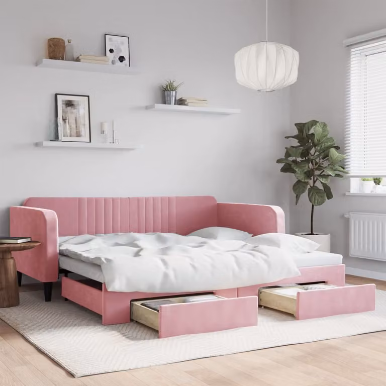 vidaXL Divano Letto Estraibile in Velluto Rosa con Cassetti L/P/H: 223 x 100 x 75 cm