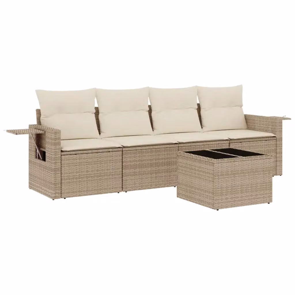 vidaXL Set Divano da Giardino 5 pz in Polyrattan Beige con Cuscini e Tavolino – 2