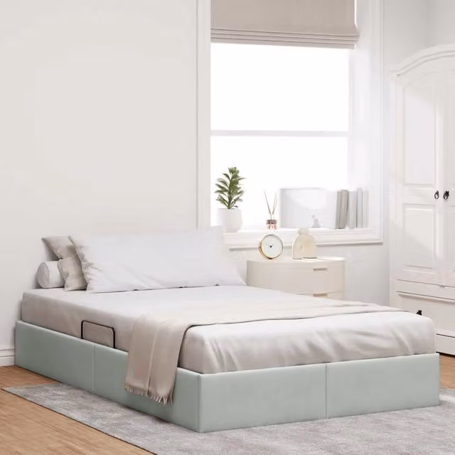 Letto ottomano moderno vidaXL in velluto grigio con base a sollevamento L/P/H: 120 x 200 x 23,5 cm