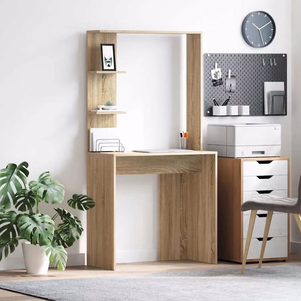 Scrivania moderna vidaXL in legno ingegnerizzato MDF color rovere e beige L: 154.5 cm, P: 75.0 cm, H: 37.0 cm