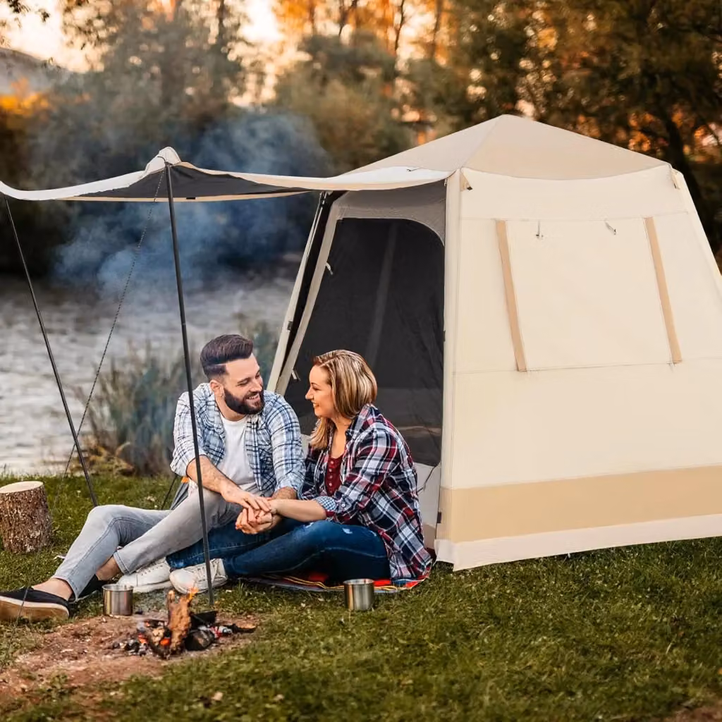Tenda da spiaggia impermeabile e pieghevole a doppio strato Costway beige per 4-6 persone L/P/H: 330 x 270 x 200 cm – 2